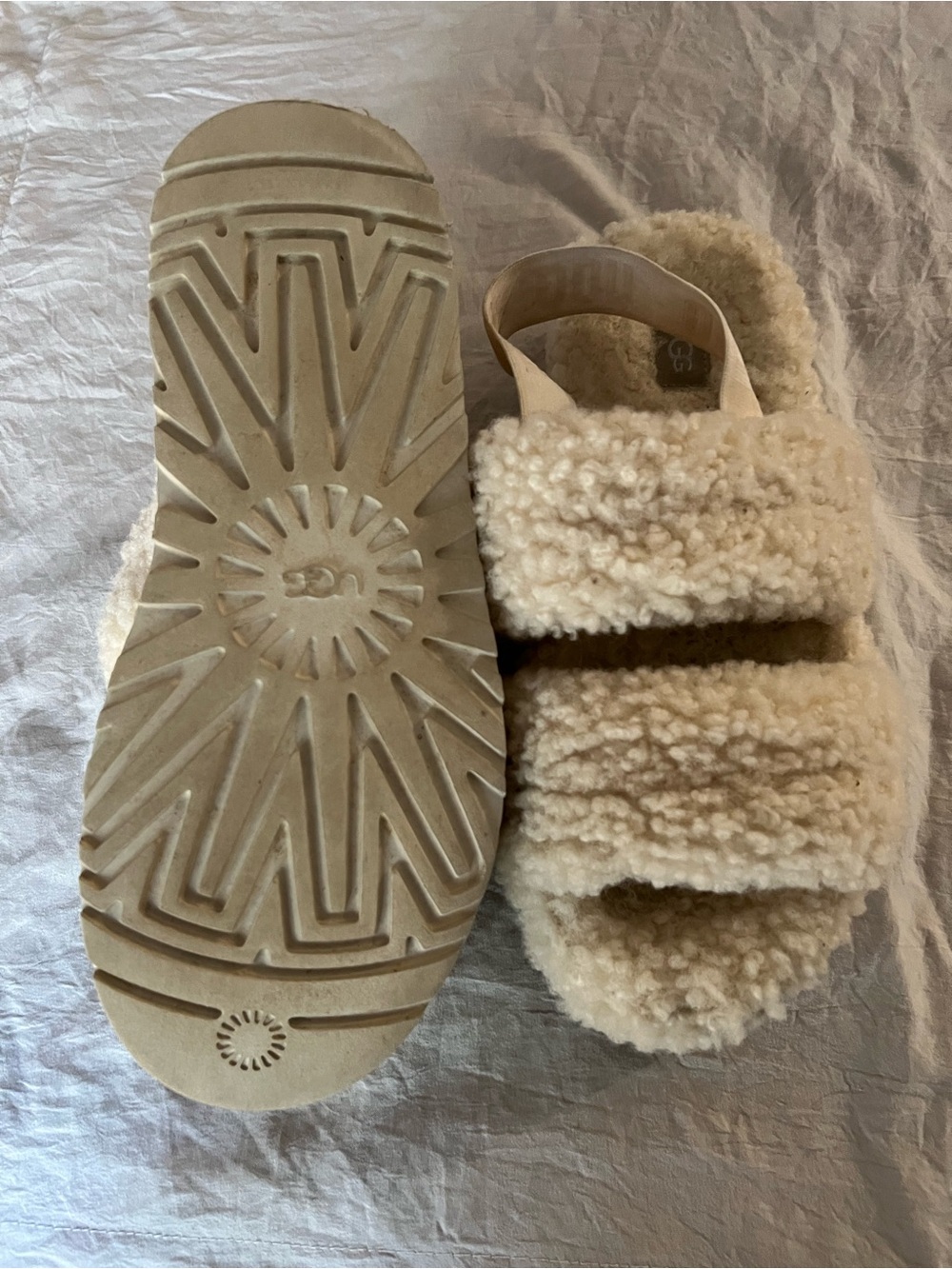 UGG Kids Cream Fuzzy Double-Strap Slide Sandals